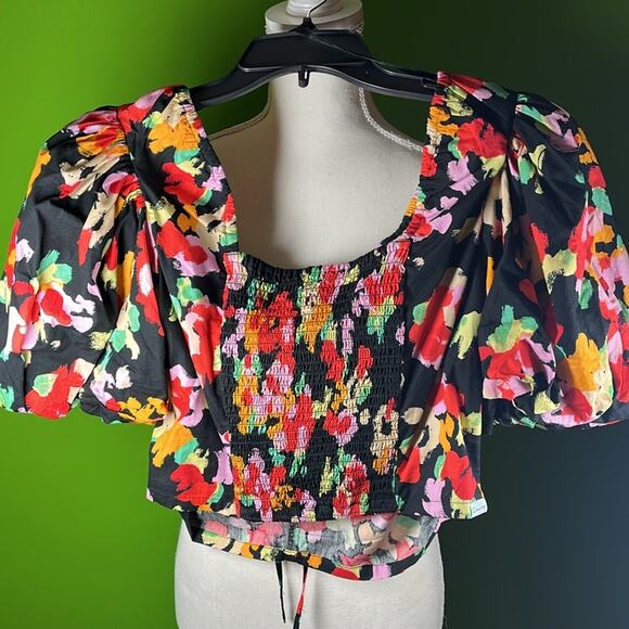 Circus NY by Sam Edelman Baeley Floral Print Short Puff Sleeve Top Size L - Picture 2 of 4